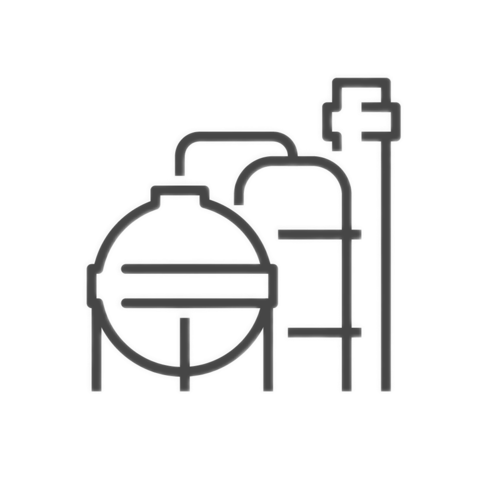 Icon representing storage systems in confectionery production, such as glucose or buffer tanks